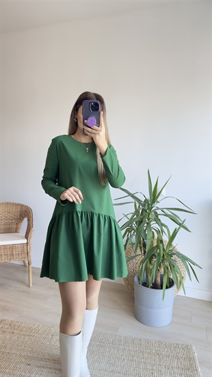 Orijinal Marka Uzun Kol Yeşil Basic Elbise 