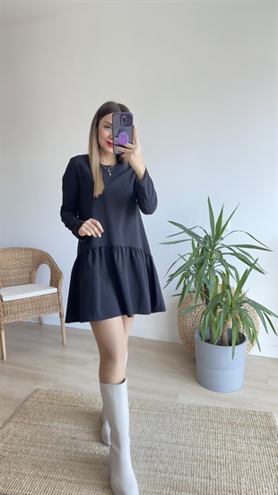 Orijinal Marka Uzun Kol Siyah Basic Elbise 