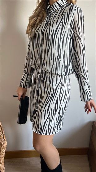 Zebra Desenli Siyah Beyaz Elbise	