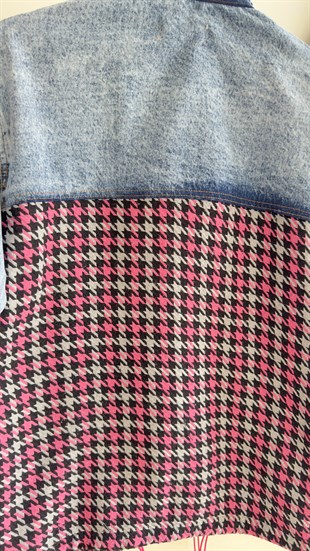 Pembe Kazayağı Desen Tasarım Kot Ceket